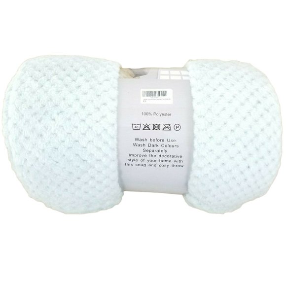 Cai Teng Waffle Throw Blanket Living Fleece 60 x 80 Inches Light Blue NEW - Picture 2 of 5